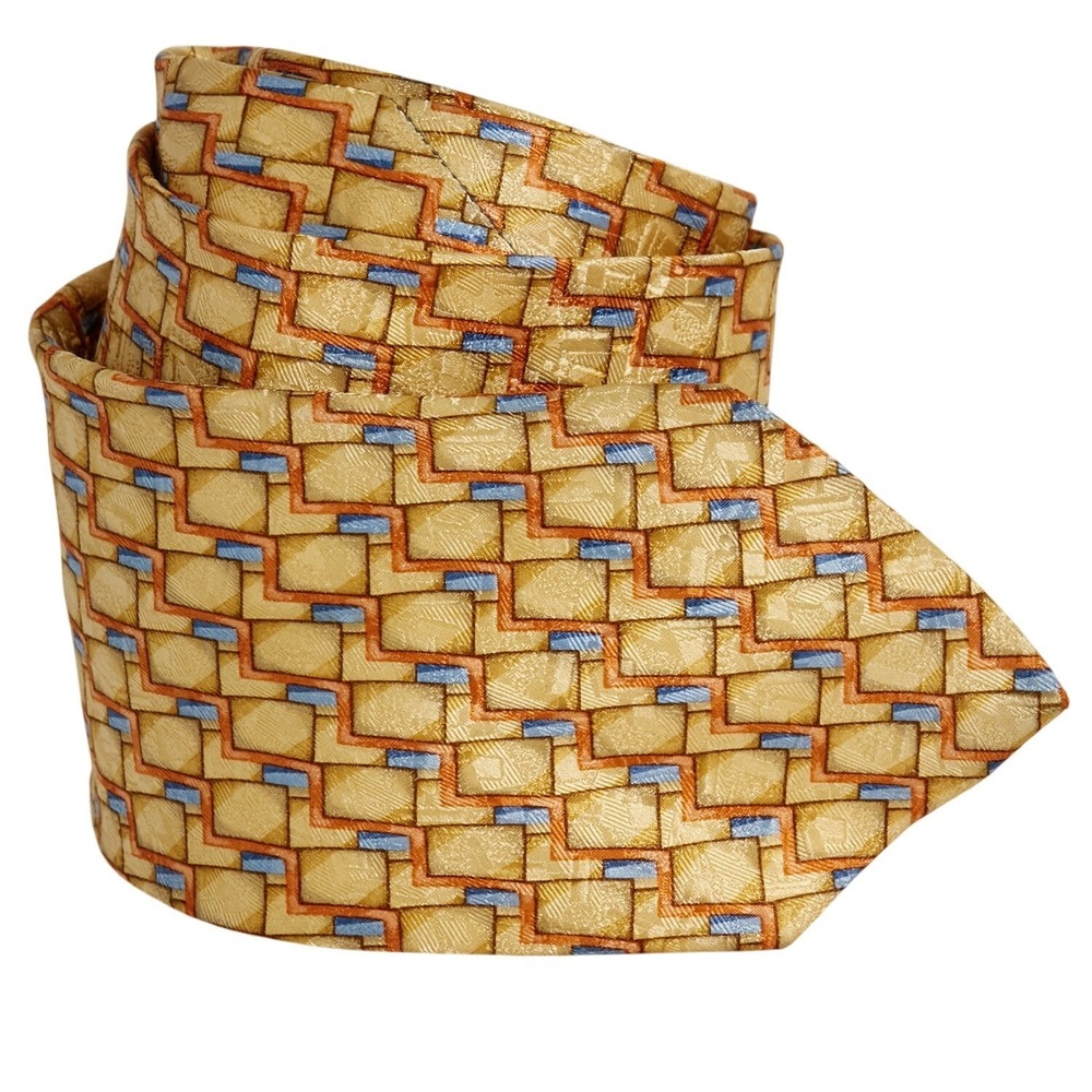 Ermenegildo Zenga Men's Silk Necktie ITALY Designer‎ Geometric Yellow/Orange